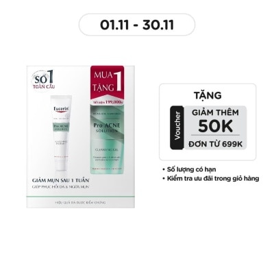 EUCERIN Combo Eucerin Pro Acne Phục Hồi & Ngừa Mụn (Gel Giảm Mụn AI Treatment 40ml + Gel Rửa Mặt 75ml)