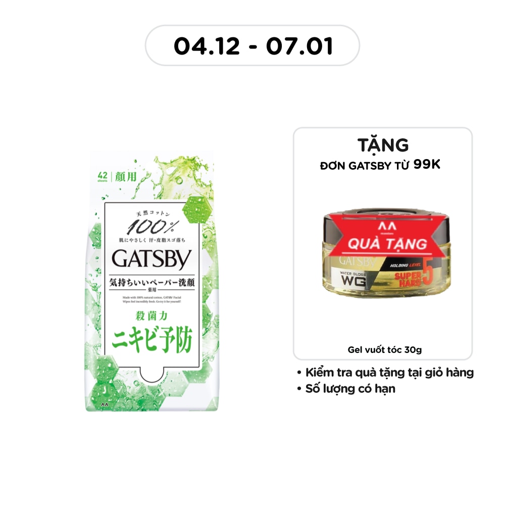 Khăn Ướt Lau Mặt Gatsby Sạch Da Ngăn Ngừa Mụn Acnes Care Type R 42 Tờ