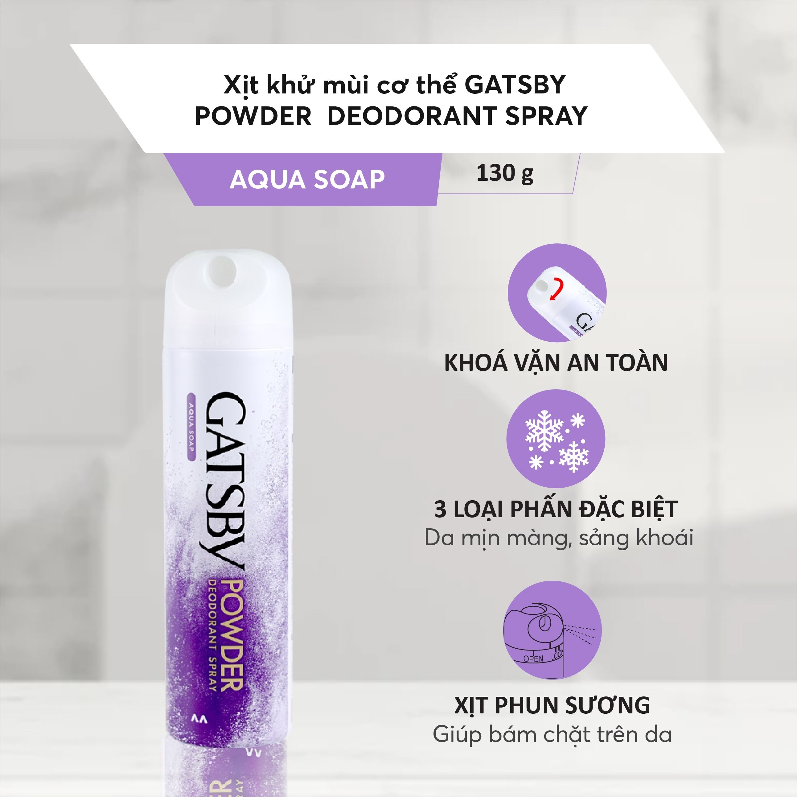 Xịt Khử Mùi Gatsby Mát Lạnh Aqua Soap 130g