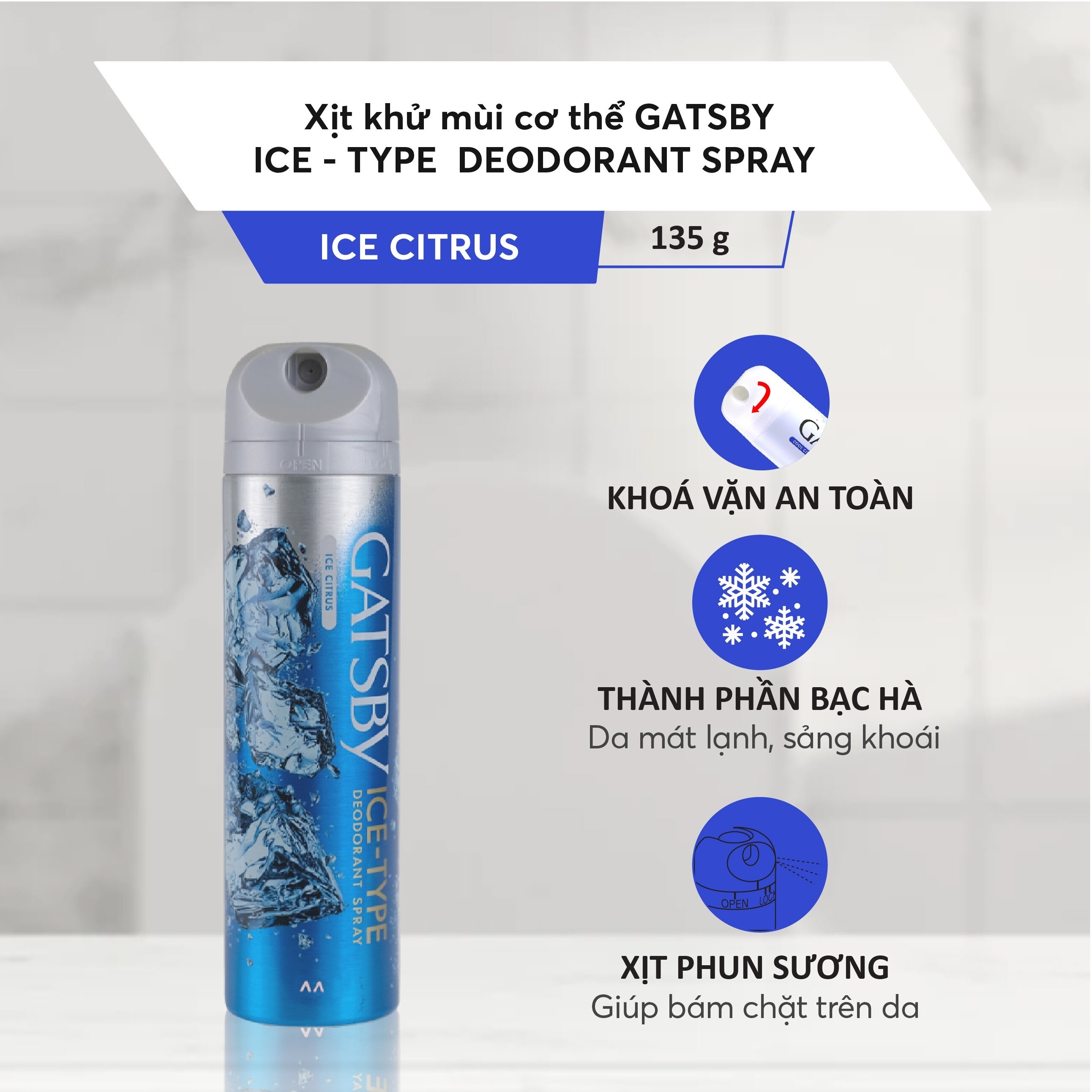 Xịt Khử Mùi Gatsby Mát Lạnh Ice Citrus 135g