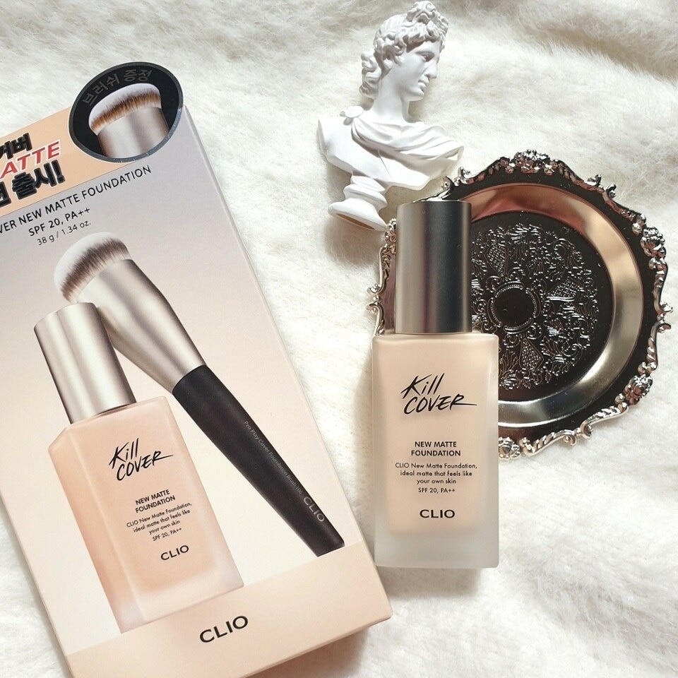 Kem Nền Clio Kill Cover New Matte Foundation SPF20 PA++ 38g .#3-BY Linen (Tặng Kèm Cọ)