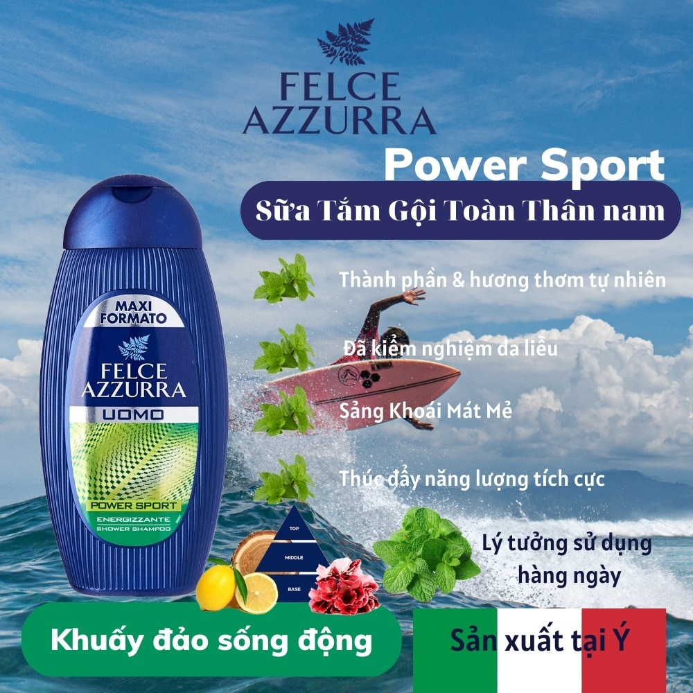 Tắm Gội Cho Nam Felce Azzurra Hương Nước Hoa Power Sport 400ml