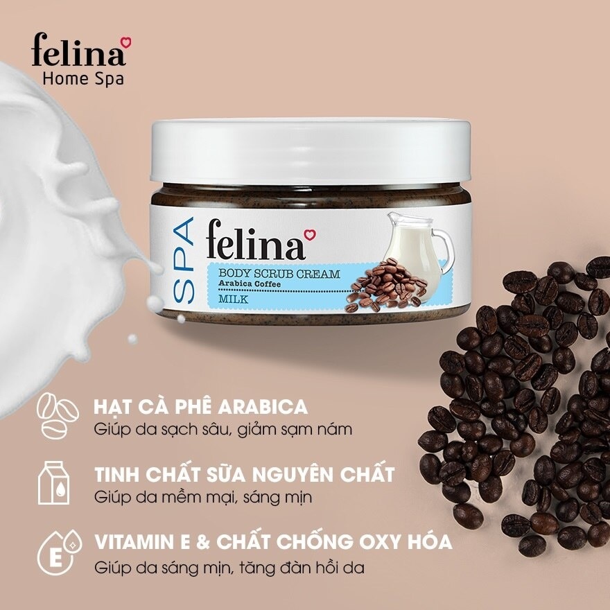 Kem Tẩy Tế Bào Da Chết Felina Hạt Cà Phê Tinh Chất Sữa 220g