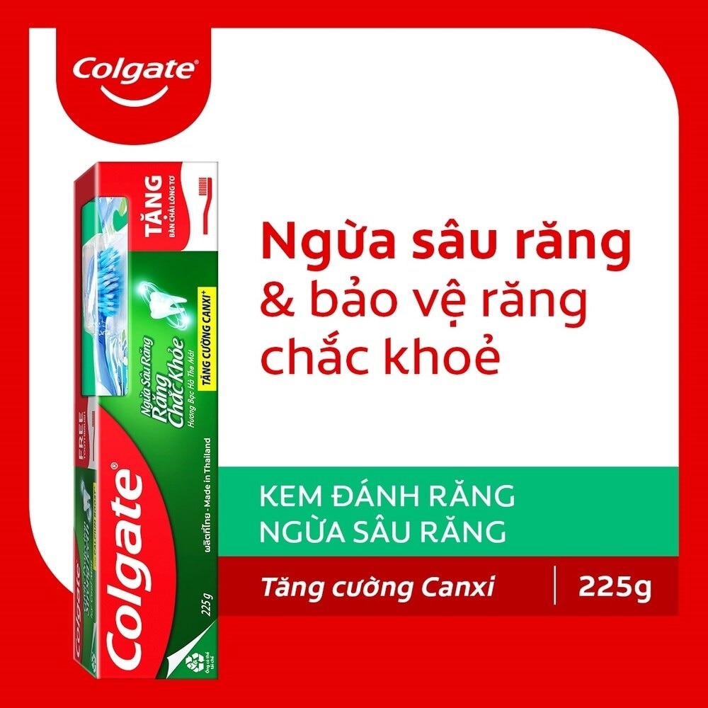 Kem Đánh Răng Colgate Cavity Protection Strong Teeth Icy Cool Mint 225g + Bàn Chải Lông Tơ