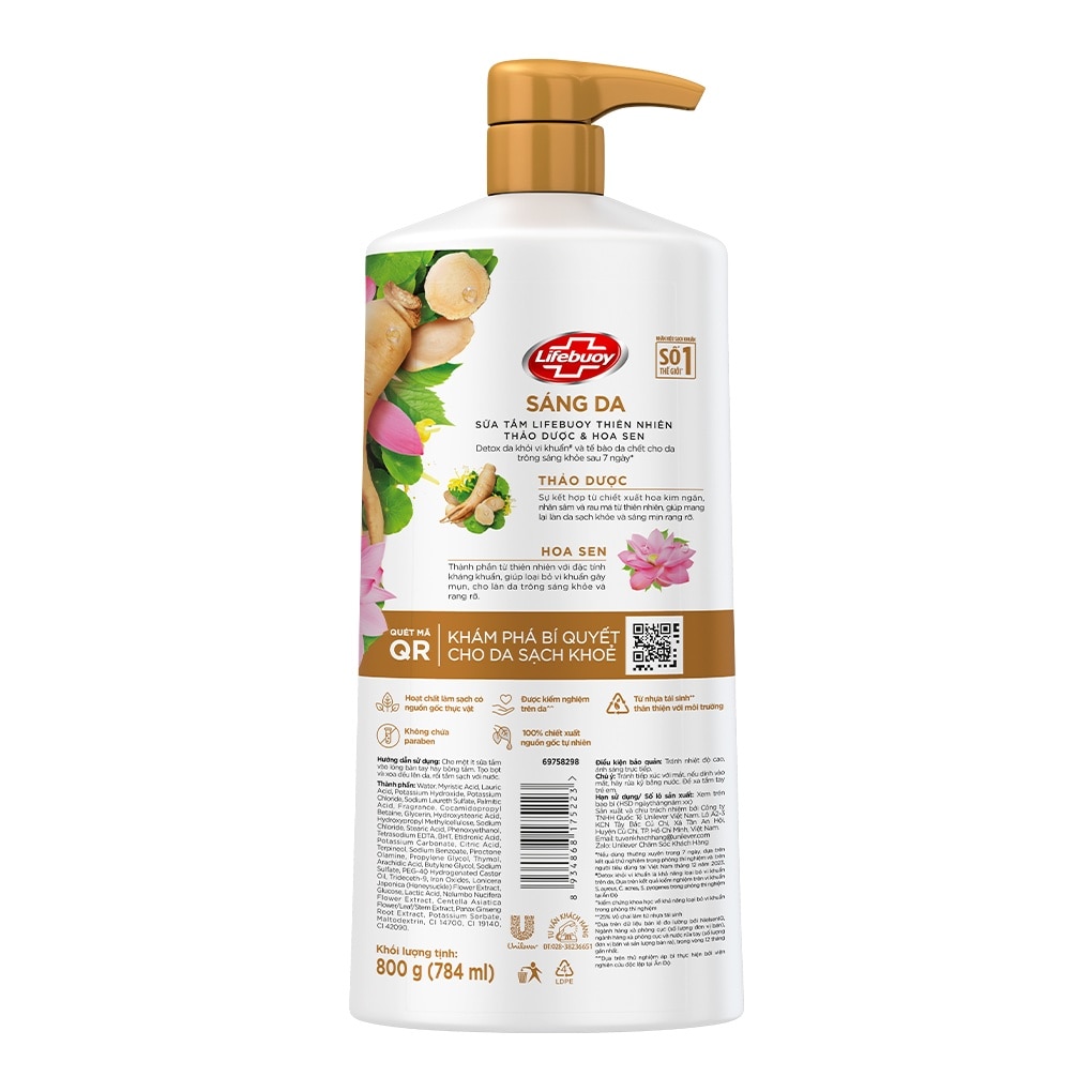 Sữa Tắm Lifebuoy Bảo Vệ Khỏi Vi Khuẩn Thảo Dược & Hoa Sen 800g