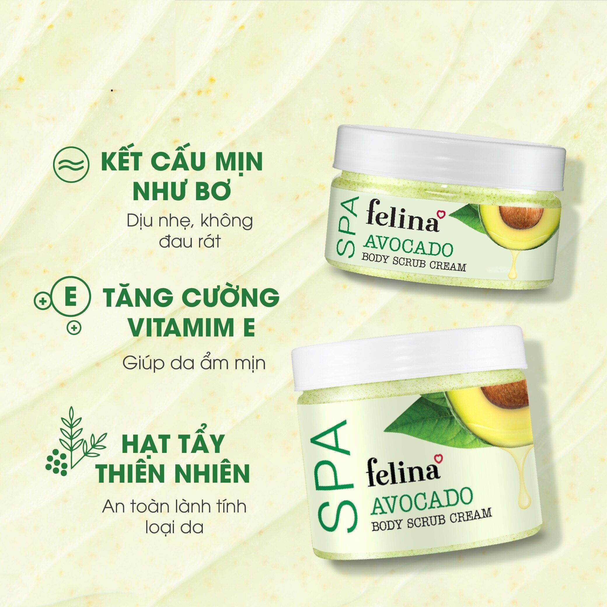 Kem Tẩy Da Chết Felina Avocado Body Scrub Cream 200g