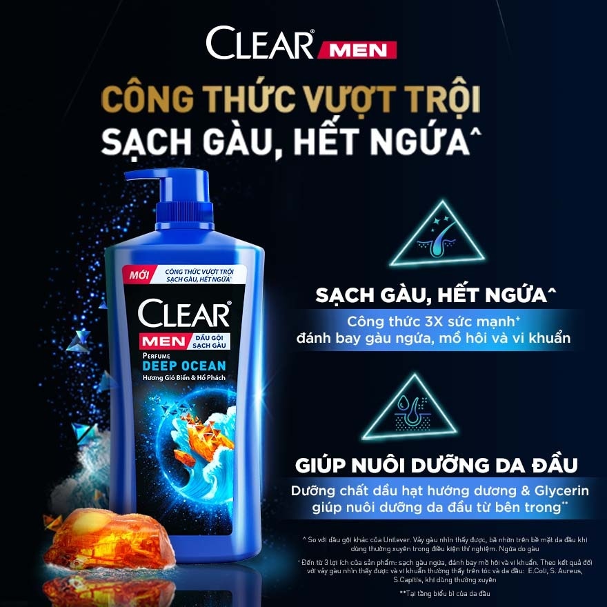 Dầu Gội Sạch Gàu Clear Men Perfume Deep Ocean Hương Hoa Biển & Hổ Phách 600g(588ml)