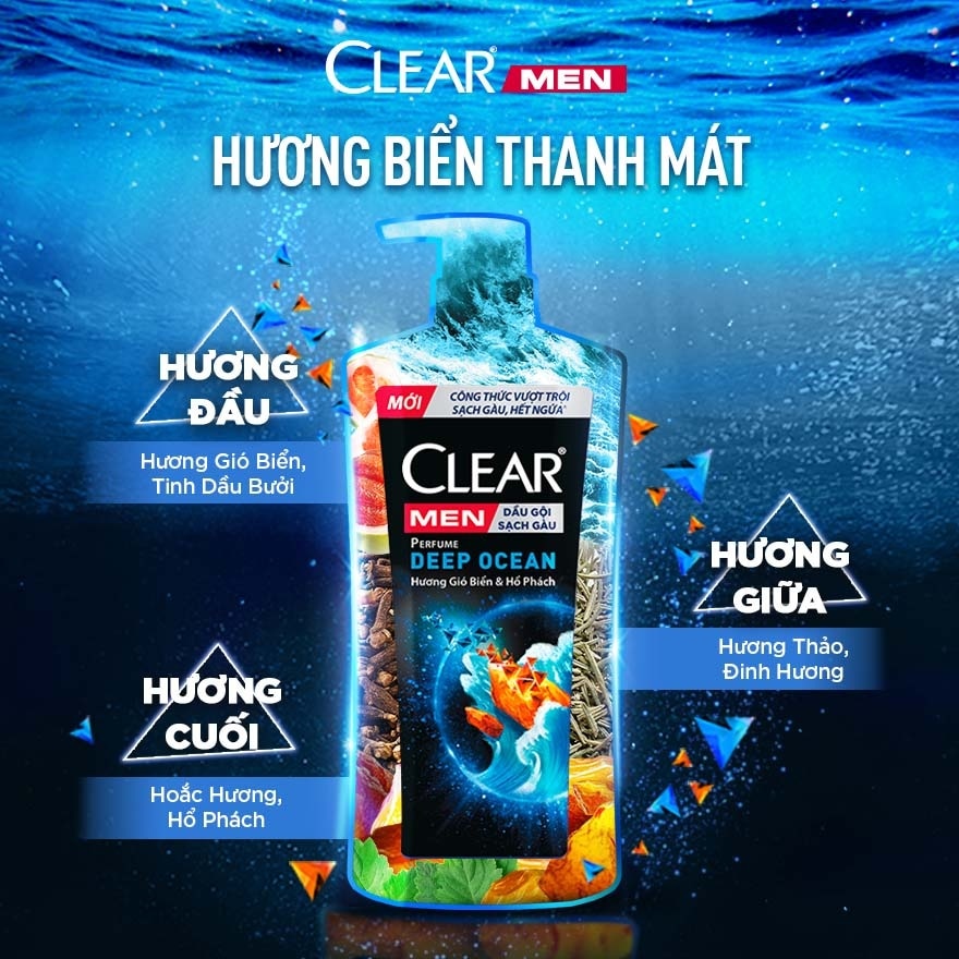 Dầu Gội Sạch Gàu Clear Men Perfume Deep Ocean Hương Hoa Biển & Hổ Phách 840g(824ml)