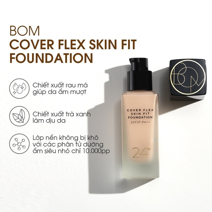 Kem Nền Che Khuyết Điểm BOM Cover Flex Skin Fit 30ml .#21 Rosy Beige