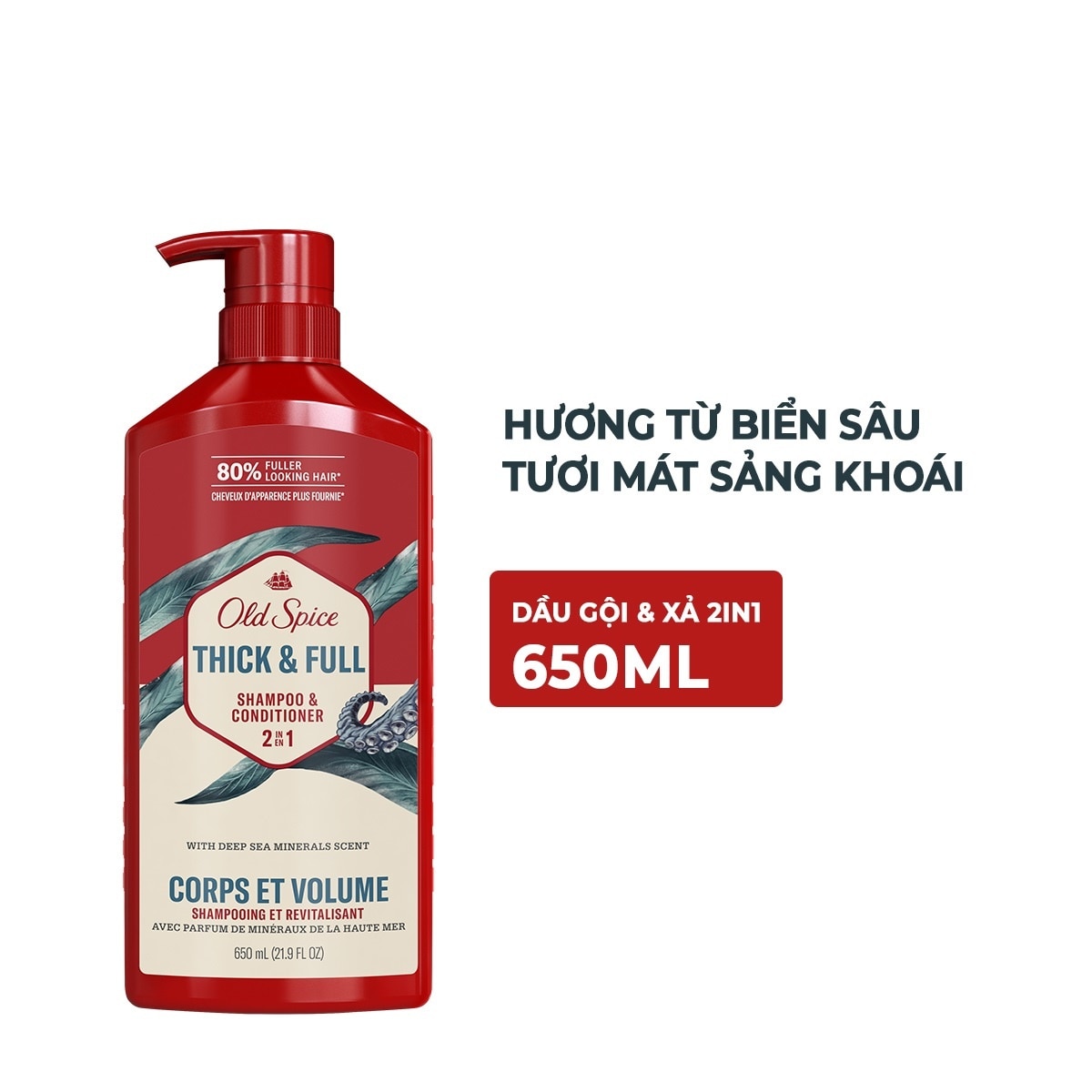 Dầu Gội & Xả Cho Nam Old Spice Thick & Full 2n1 Shampoo & Conditioner 650ml