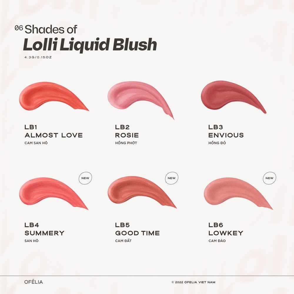 Kem Má Hồng Ofélia Lolli Liquid Blush 4.3g .#LB1 Almost Love