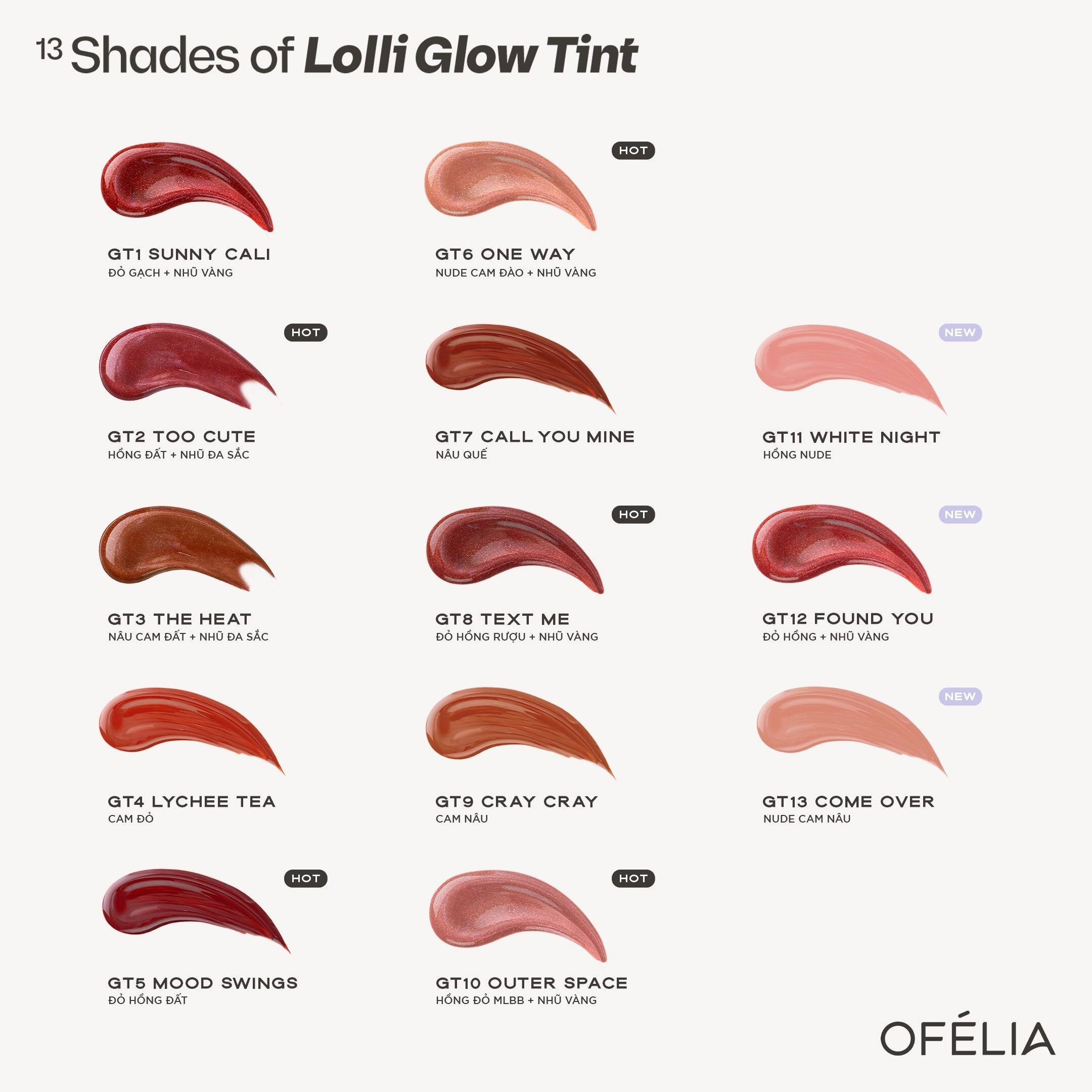 Son Bóng Ofélia Lolli Glow Tint 3.9g .#GT11 White Night