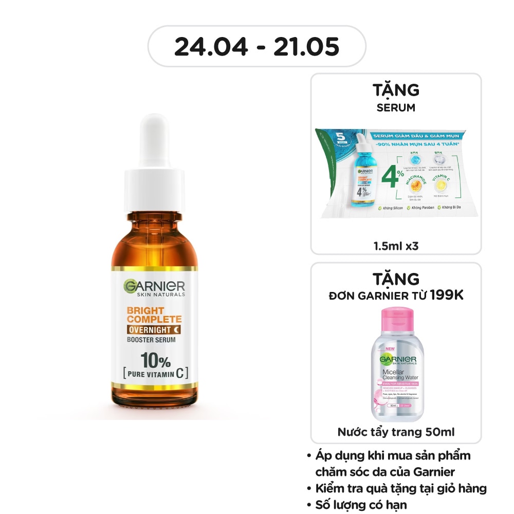 Dưỡng Chất Sáng Da Ban Đêm Garnier Skin Natural Bright Complete Overnight Booster Serum 30ml