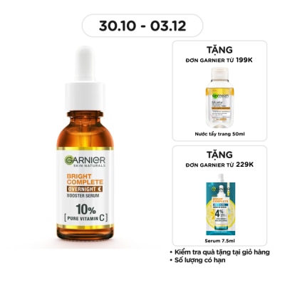 GARNIER Dưỡng Chất Sáng Da Ban Đêm Garnier Skin Natural Bright Complete Overnight Booster Serum 30ml