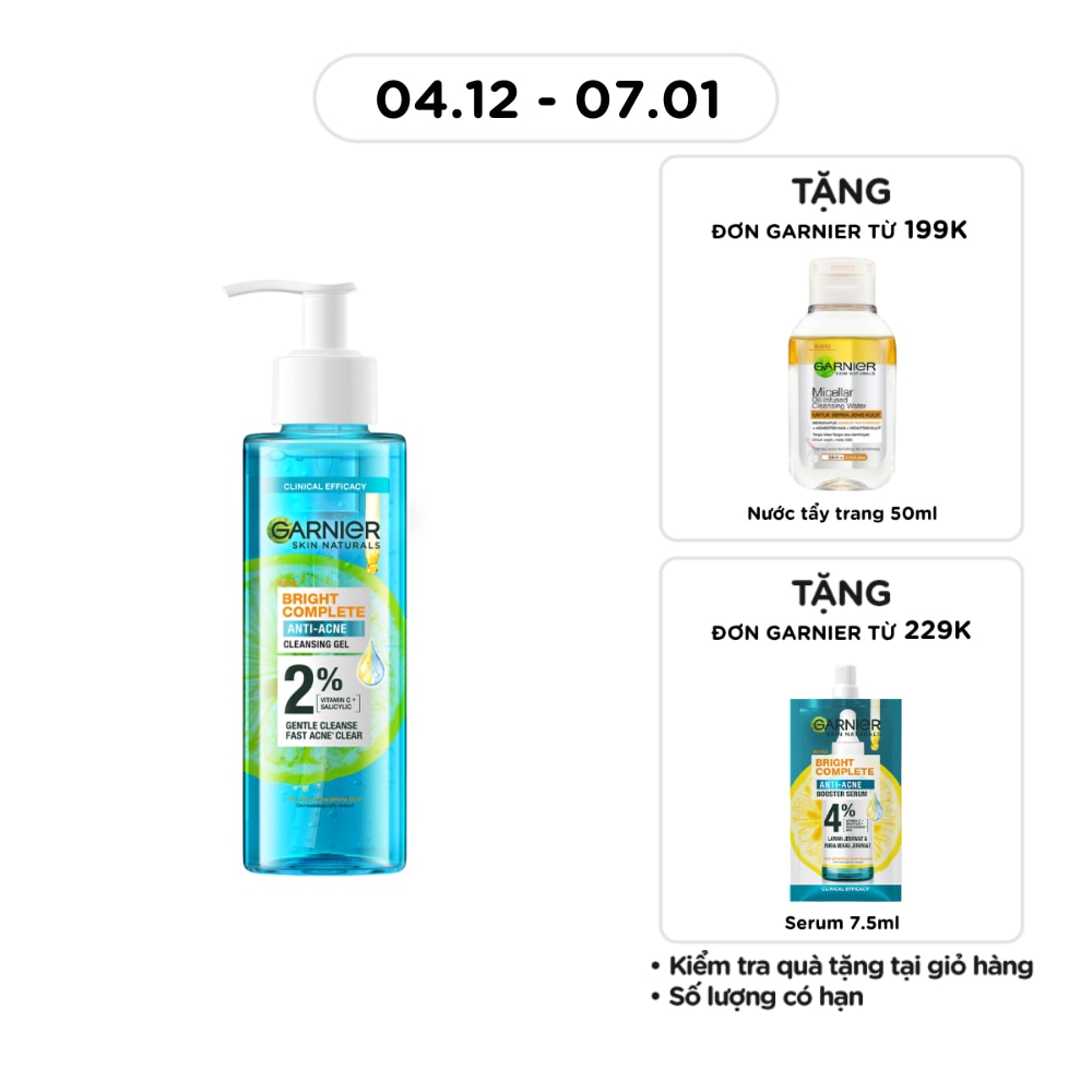 Gel Rửa Mặt Garnier Skin Naturals Bright Complete Anti-Acne Cleansing Gel 120ml