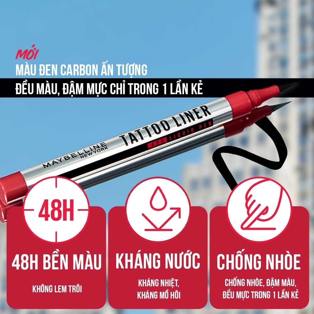 Bút Kẻ Mắt Nước Maybelline New York Tattoo Liner 48H Liquid Pen 1g .#Black