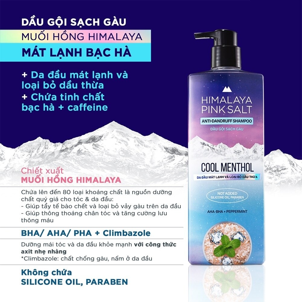 Dầu Gội Sạch Gàu Muối Hồng Himalaya Mát Lạnh Bạc Hà Cool Menthol 650ml