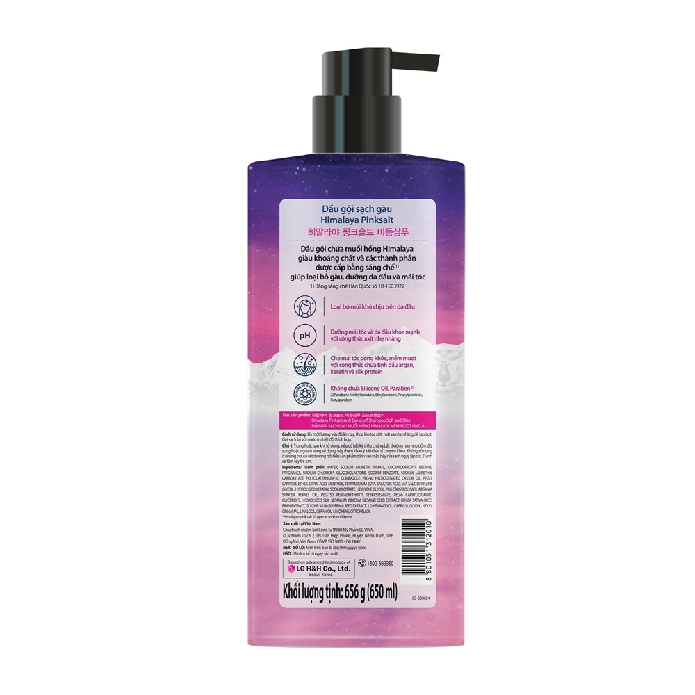 Dầu Gội Sạch Gàu Muối Hồng Himalaya Mềm Mượt Óng Ả Soft and Silky 650ml