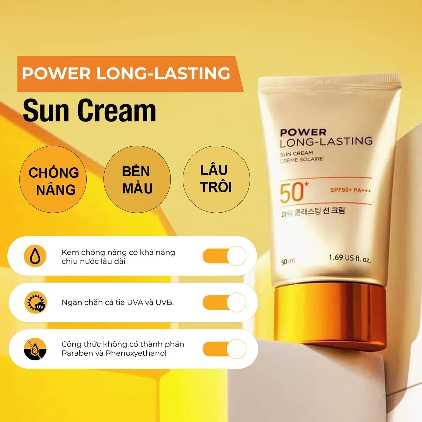 Kem Chống Nắng Thefaceshop Power Long-Lasting Sun Cream SPF50+ PA+++ 50ml