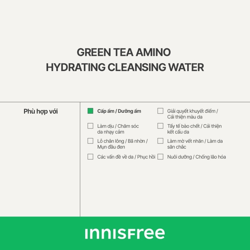 Nước Tẩy Trang Dưỡng Ẩm innisfree Green Tea Hydrating Cleansing Water 320ml