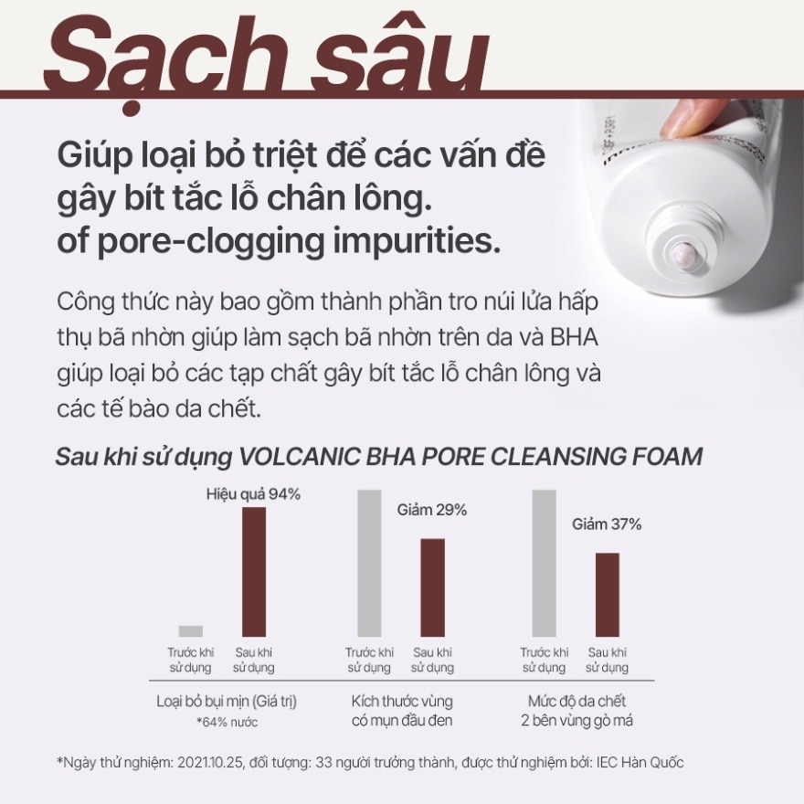 Sữa Rửa Mặt innisfree Se Khít Lỗ Chân Lông Volcanic Pore BHA Cleansing Foam 150g