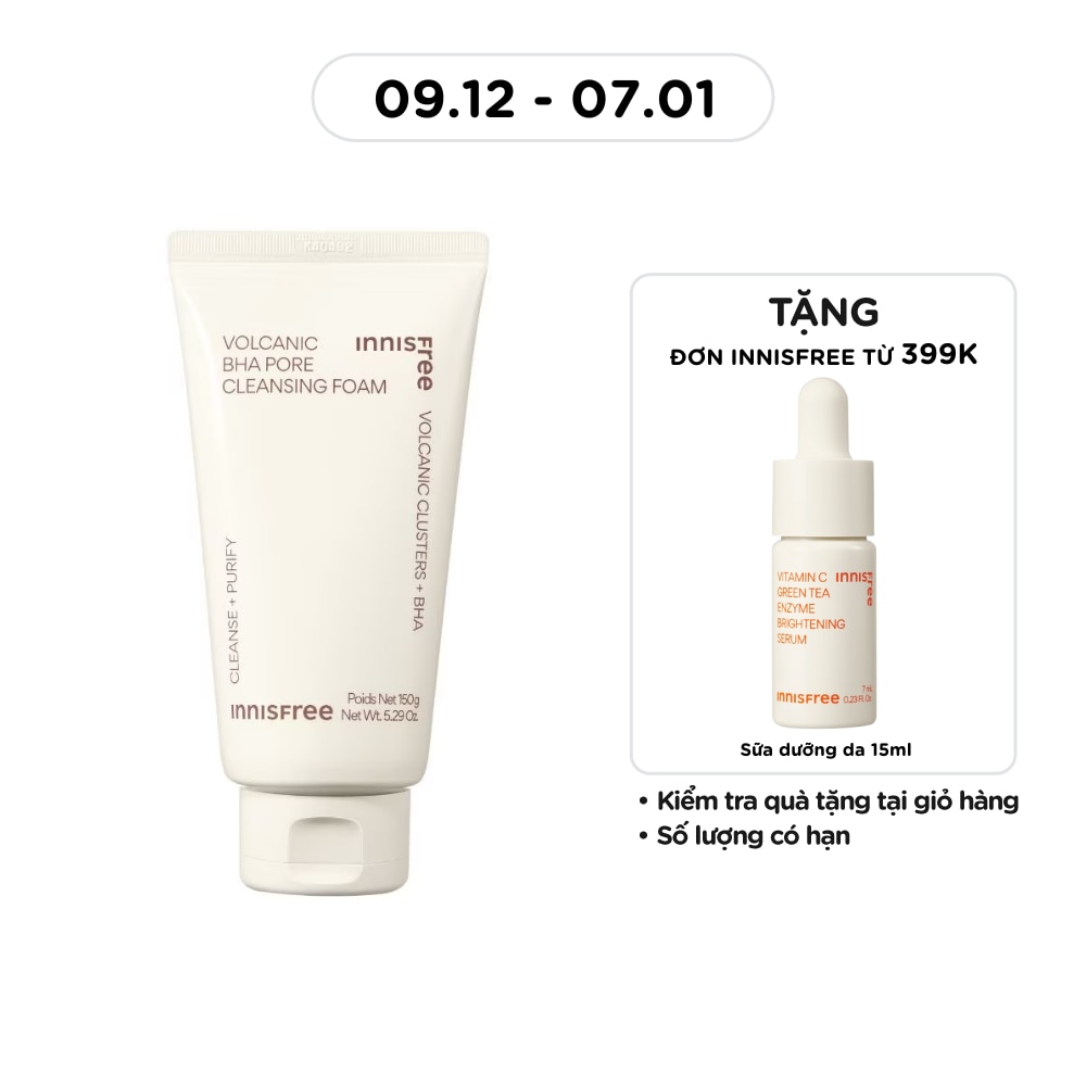 Sữa Rửa Mặt innisfree Se Khít Lỗ Chân Lông Volcanic Pore BHA Cleansing Foam 150g