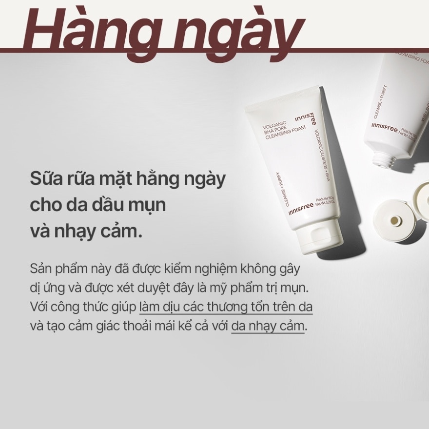 Sữa Rửa Mặt innisfree Se Khít Lỗ Chân Lông Volcanic Pore BHA Cleansing Foam 150g