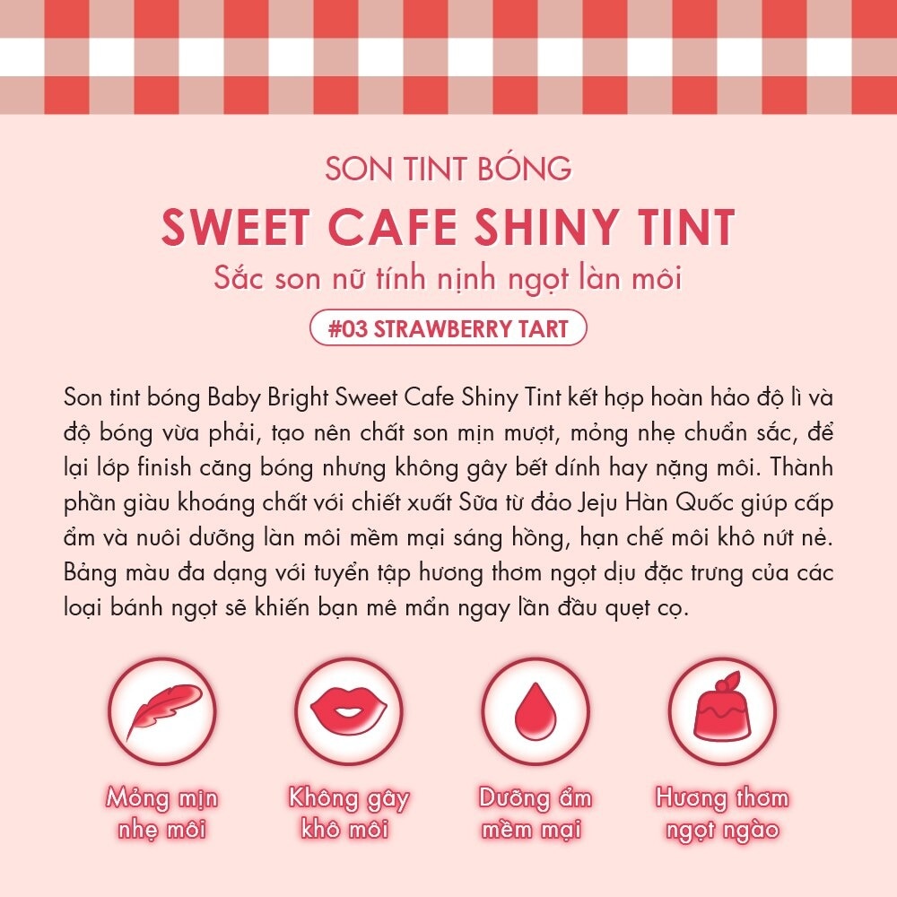 Son Kem Bóng Baby Bright Sweet Cafe Shiny Tint 2.8g .#03 Strawberry Tart