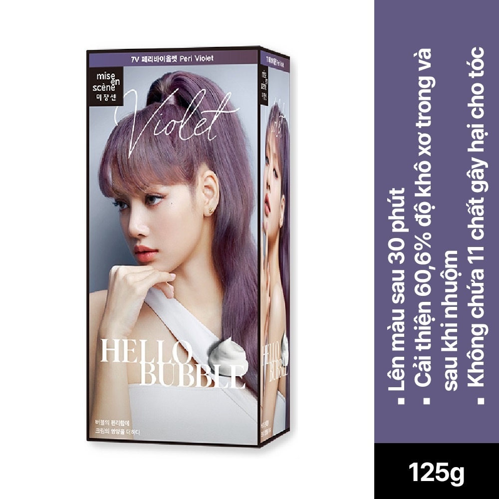 Bọt Kem Nhuộm Tóc mise en scène Hello Bubble 125g .#7V Peri Violet