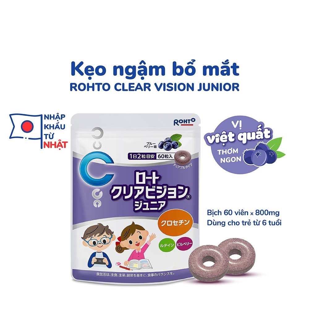 Thực Phẩm Bổ Sung Kẹo Ngậm Bổ Mắt Rohto Clear Vision Junior 48g (60 viên x 800mg)