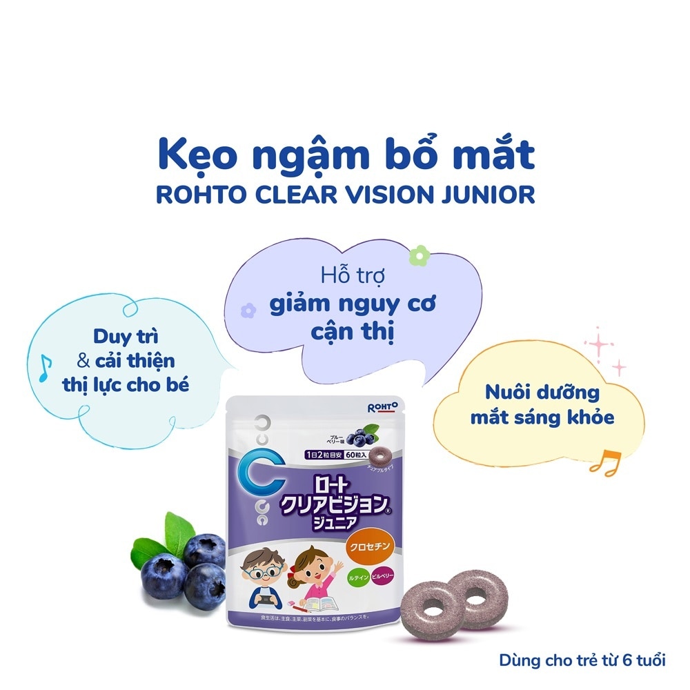 Thực Phẩm Bổ Sung Kẹo Ngậm Bổ Mắt Rohto Clear Vision Junior 48g (60 viên x 800mg)