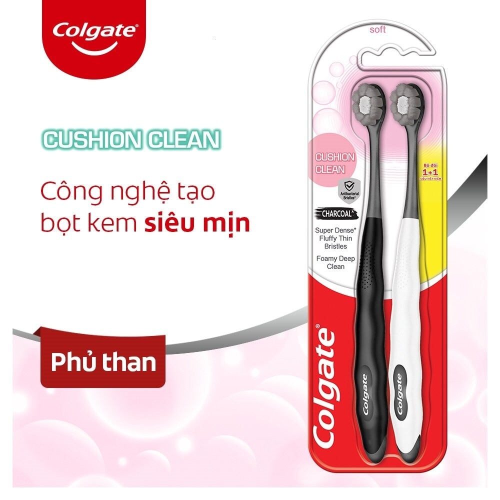 Bộ Bàn Chải Đánh Răng Colgate Gentle Cushion Clean Charcoal 2 cây