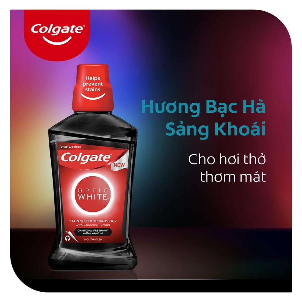 Combo Nước Súc Miệng Colgate Optic White Charcoal Freshmint 500ml x 2 chai