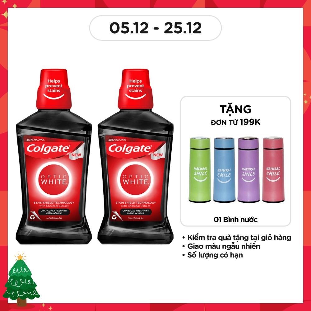 Combo Nước Súc Miệng Colgate Optic White Charcoal Freshmint 500ml x 2 chai