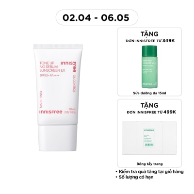 INNISFREE - Tone Up No Sebum Sunscreen EX SPF 50+ PA++++ 60ml