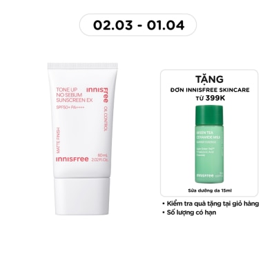 INNISFREE Kem Chống Nắng Innisfree Tone Up No Sebum Sunscreen EX SPF 50+ PA++++ 60ml