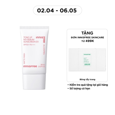 INNISFREE - Kem Chống Nắng Innisfree Tone Up No Sebum Sunscreen EX SPF 50+ PA++++ 60ml