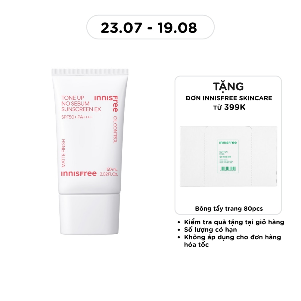 Kem Chống Nắng Innisfree Tone Up No Sebum Sunscreen EX SPF 50+ PA++++ 60ml