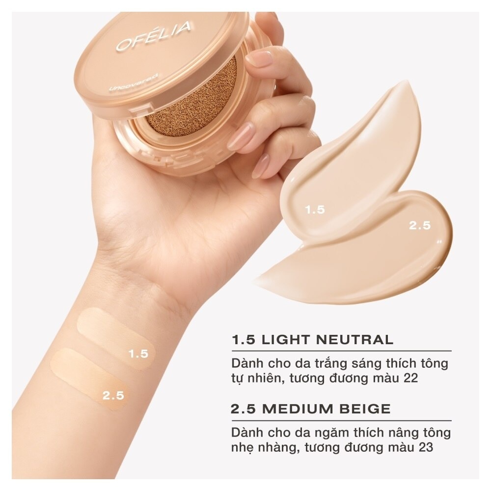 Phấn Nước Ofélia Uncovered Longwear Cushion 12g .#1.5 Light Neutral