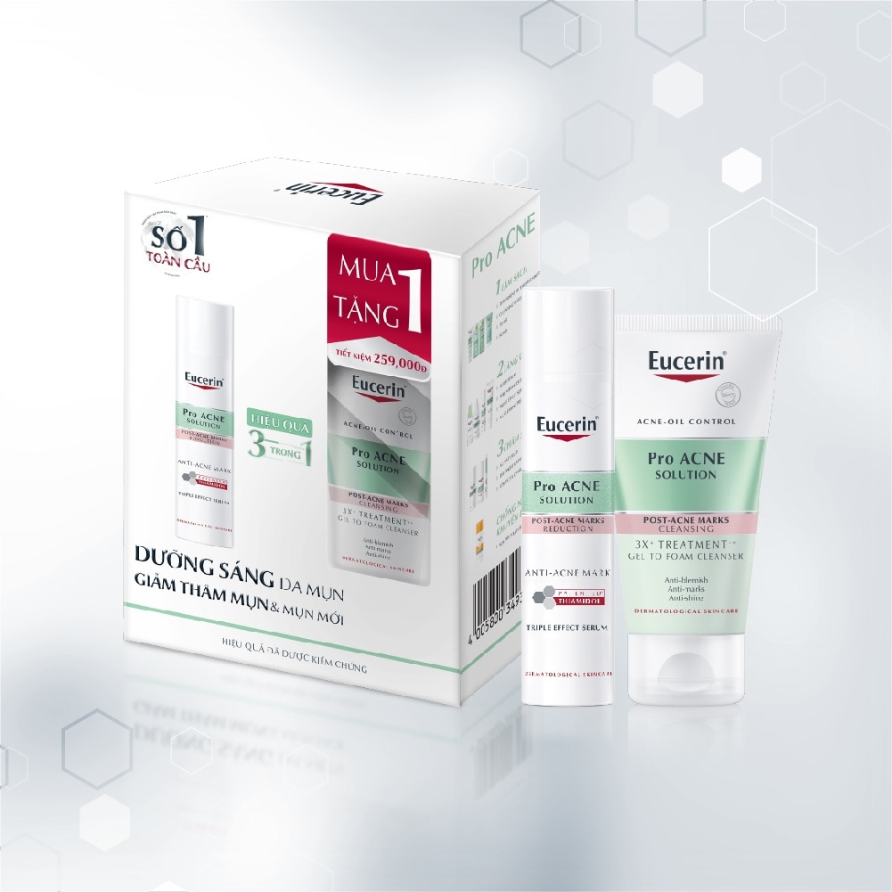 Combo Eucerin Pro Acne Cho Da Mụn (Serum Cho Da Mụn 40ml + Gel Rửa Mặt Cho Da Mụn 75ml)