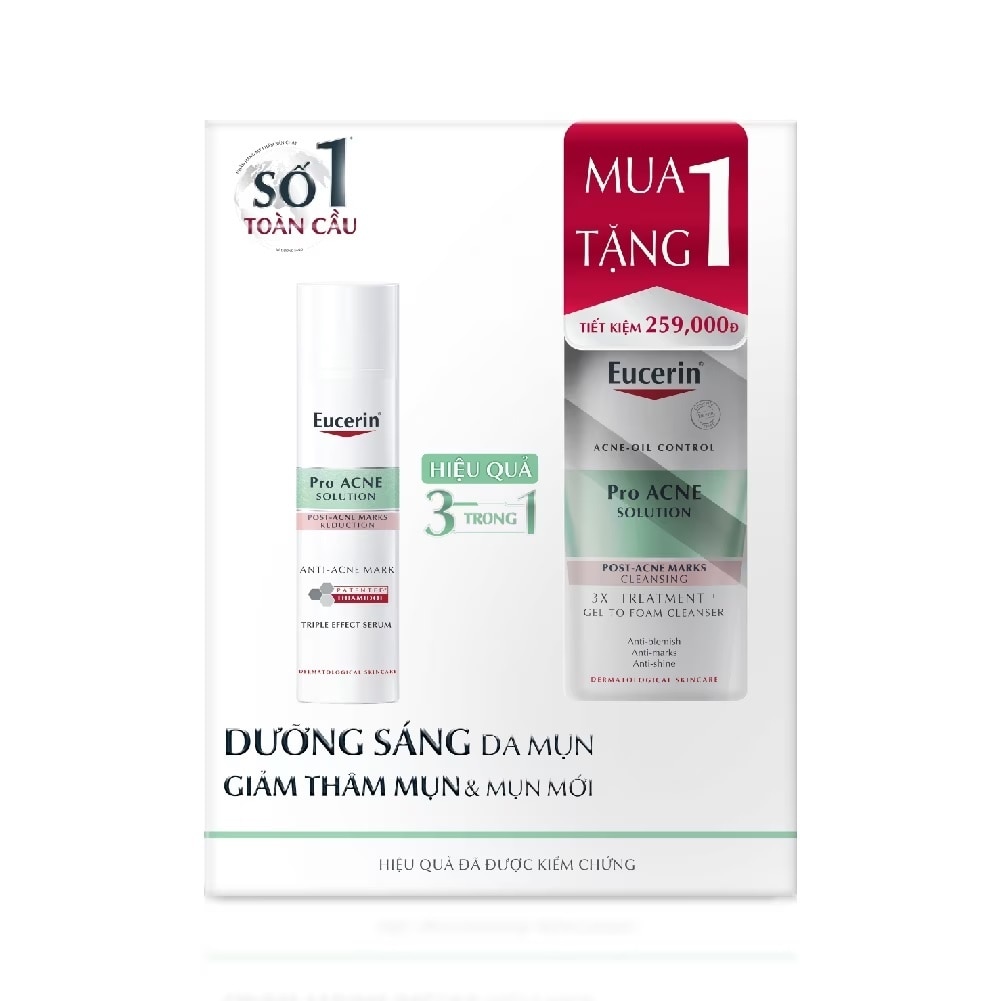 Combo Eucerin Pro Acne Cho Da Mụn (Serum Cho Da Mụn 40ml + Gel Rửa Mặt Cho Da Mụn 75ml)