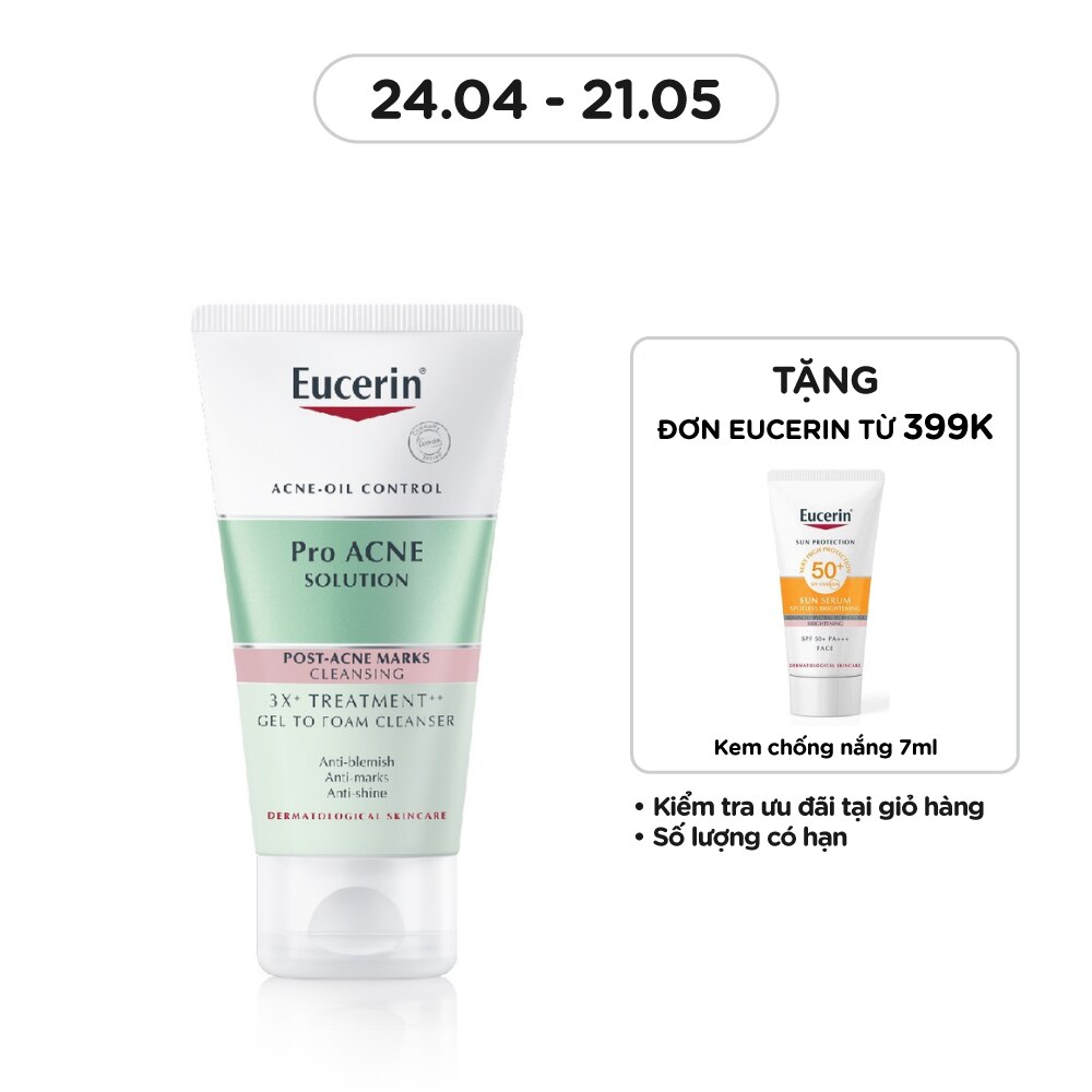 Gel Rửa Mặt Eucerin Pro Acne Solution 3X Treatment Gel To Foam Cleanser 75ml
