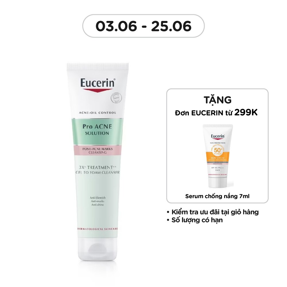 Gel Rửa Mặt Eucerin Pro Acne Solution 3X Treatment Gel To Foam Cleanser 150ml