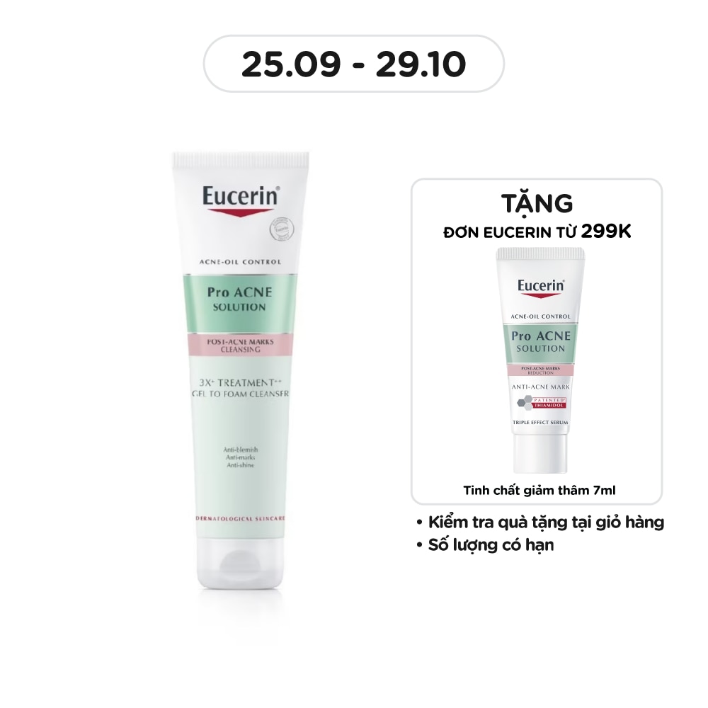 Gel Rửa Mặt Eucerin Pro Acne Solution 3X Treatment Gel To Foam Cleanser 150ml