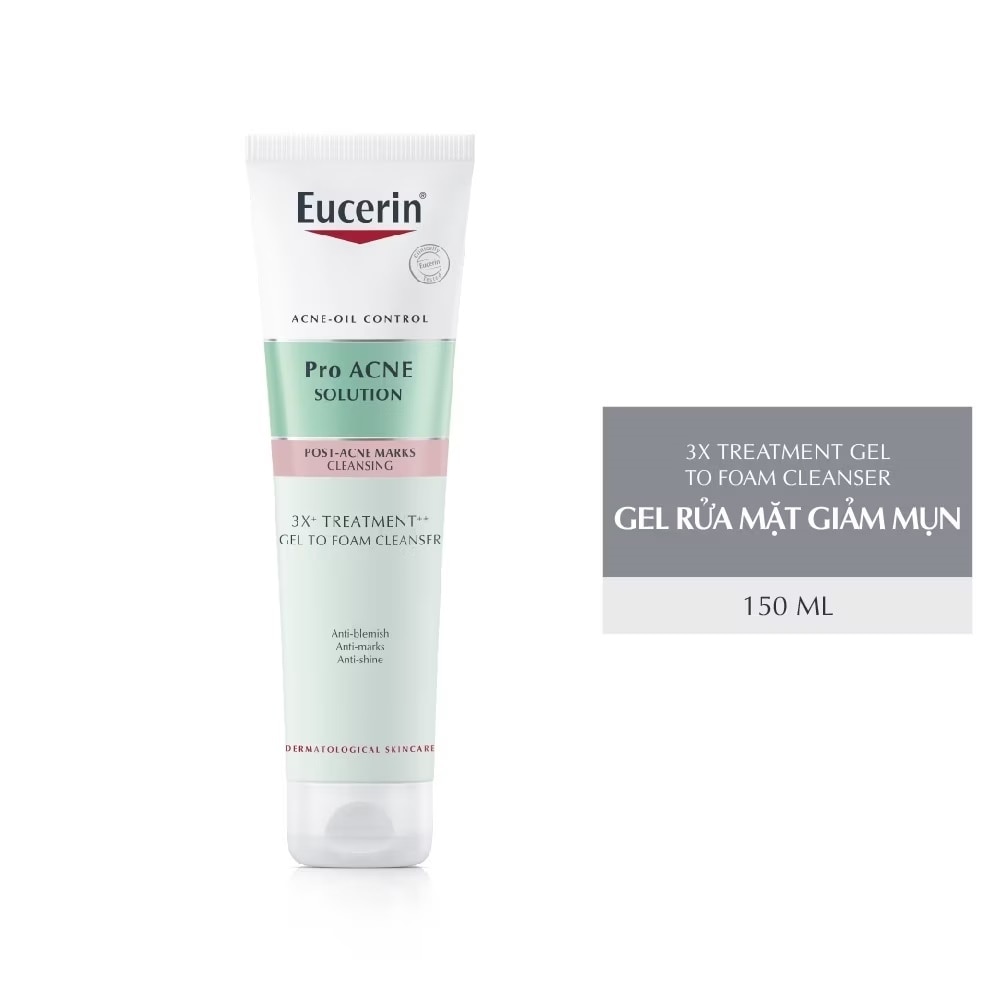 Gel Rửa Mặt Eucerin Pro Acne Solution 3X Treatment Gel To Foam Cleanser 150ml