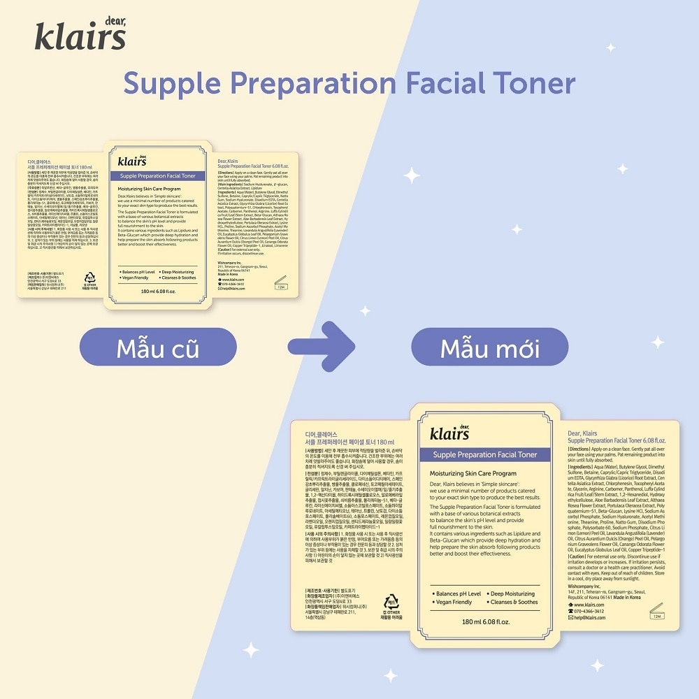 Nước Hoa Hồng Có Mùi Dear Klairs Dưỡng Ẩm Da Và Làm Mềm Da Supple Preparation Facial 180ml