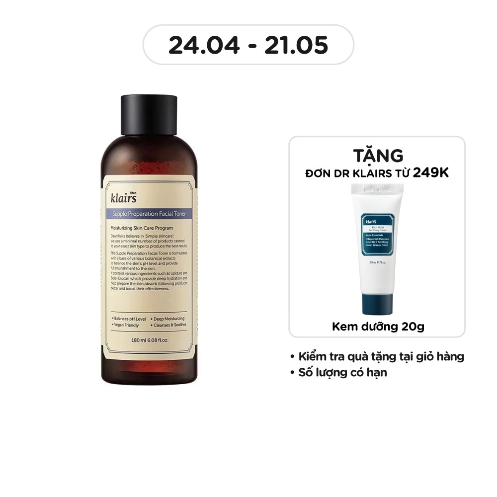Nước Hoa Hồng Có Mùi Dear Klairs Dưỡng Ẩm Da Và Làm Mềm Da Supple Preparation Facial 180ml