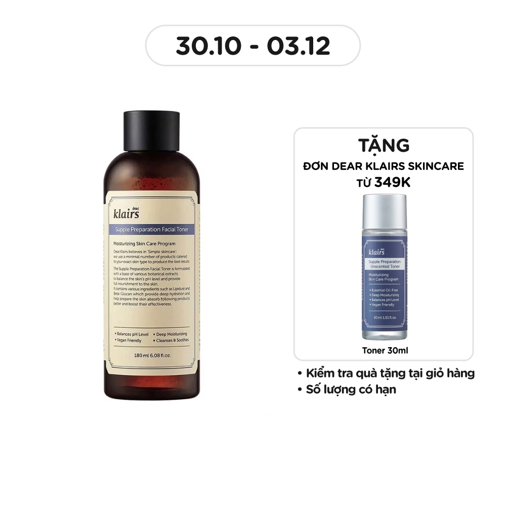 Nước Hoa Hồng Có Mùi Dear Klairs Dưỡng Ẩm Da Và Làm Mềm Da Supple Preparation Facial 180ml