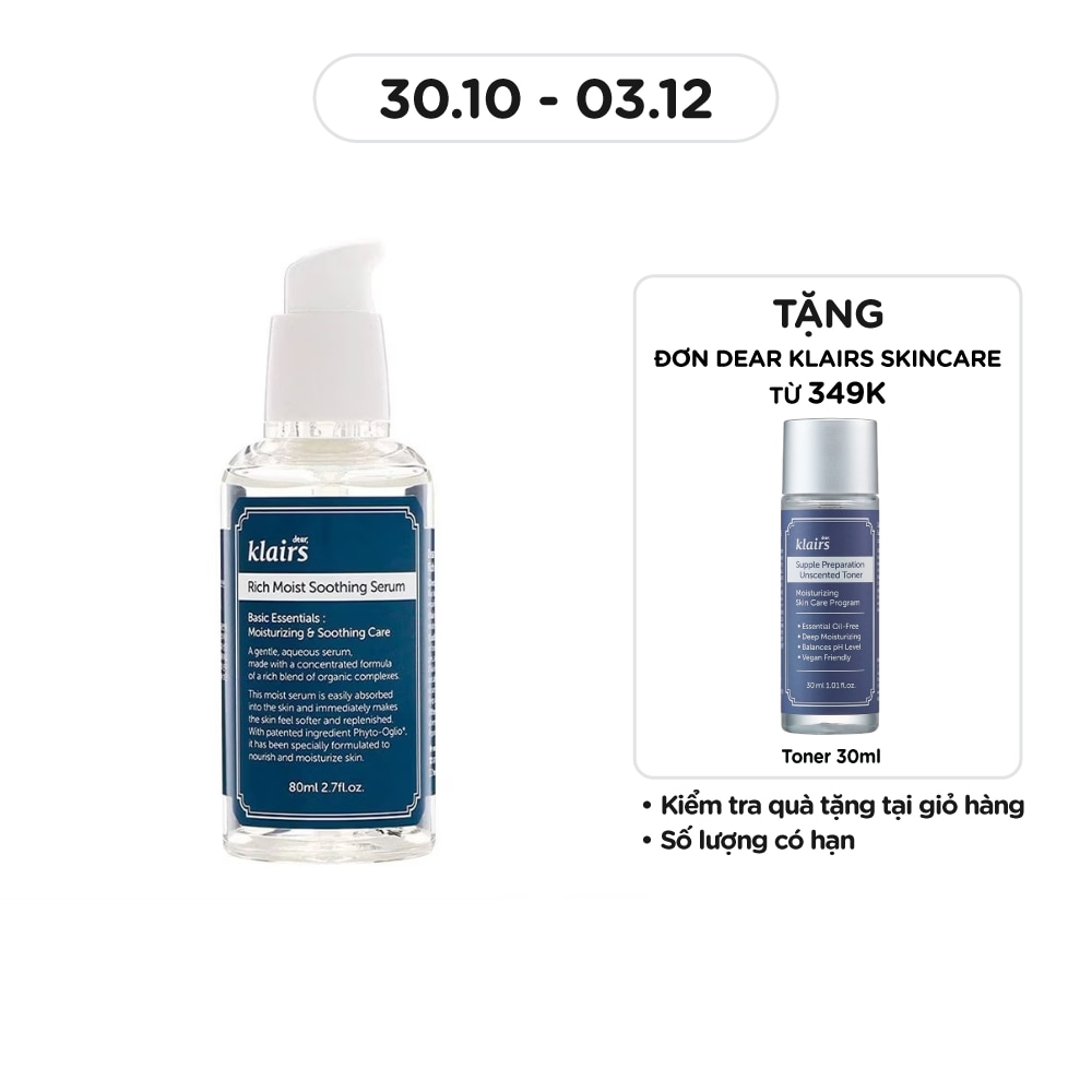 Tinh Chất Dear Klairs Dưỡng Ẩm Và Làm Mịn Da Rich Moist Soothing 80ml