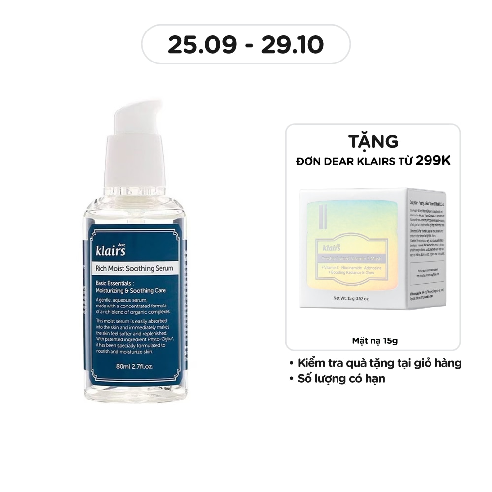 Tinh Chất Dear Klairs Dưỡng Ẩm Và Làm Mịn Da Rich Moist Soothing 80ml
